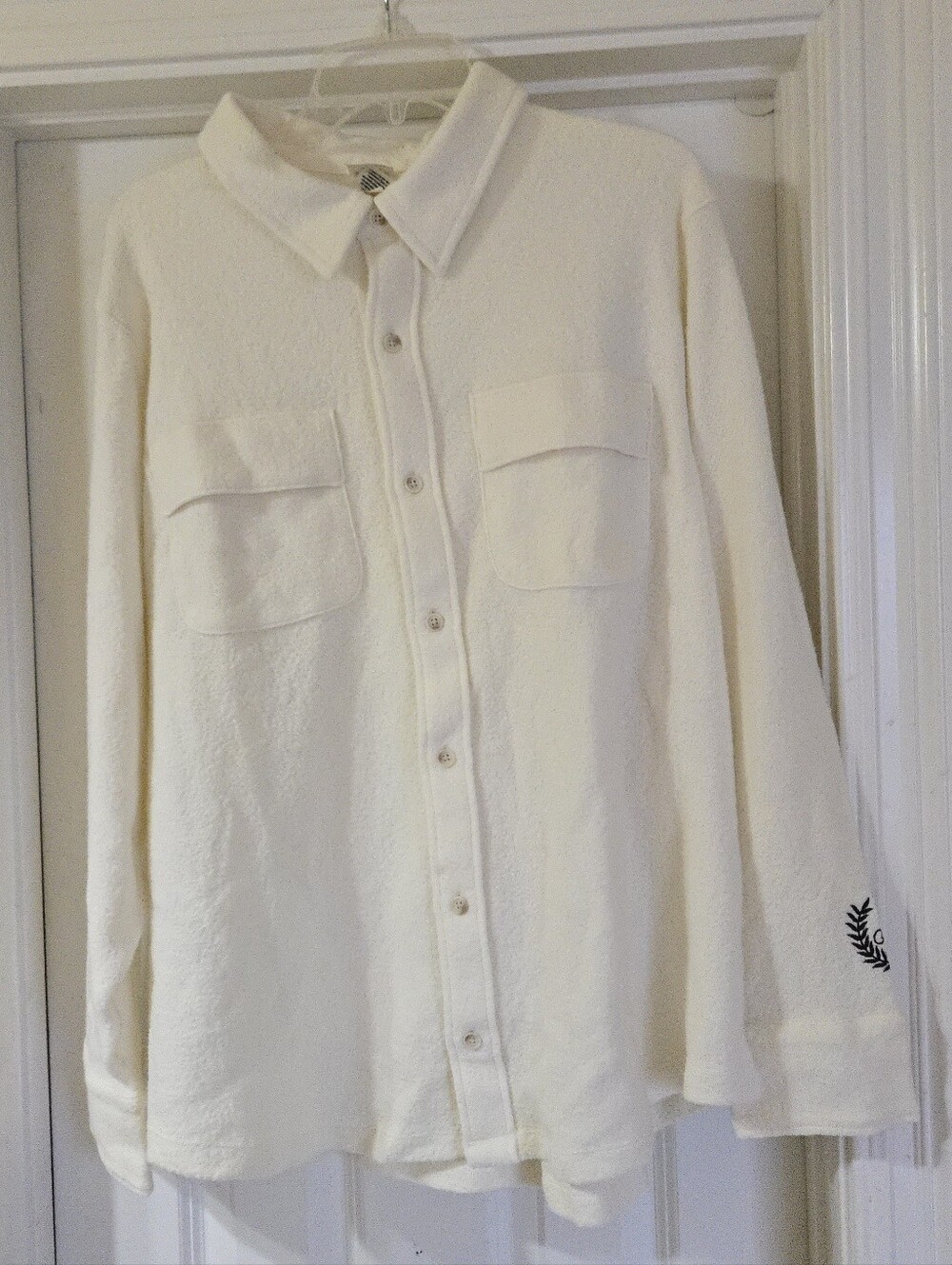 Victoria's Secret NWT Cream Button-Up Shacket Reverse Fleece Jacket Shirt Size L